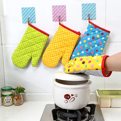 Quilted Cotton Oven Mitts Heat Resistant Polka Dot Kitchen Gloves For Baking Microwave Anti Scalding Pot Holders Women Men