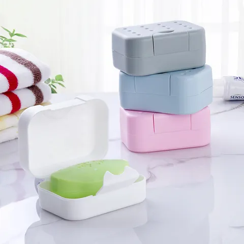 Portable PP Plastic Travel Soap Box Case with Sealing Lid and Drainage Sponge Waterproof Soap Dish for Bathroom Camping