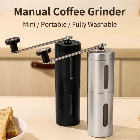 Tragbare Manuelle Kaffeemühle Edelstahl Hand Kaffeebohnenmühle mit Keramikmahlwerk Transparentes Fenster für Zuhause Reisen