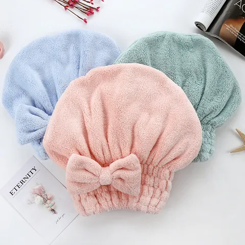 Women Coral Fleece Hair Drying Cap Super Absorbent Thickened Shower Cap With Bowknot Soft Quick Dry Bath Towel Turban For Long Hair