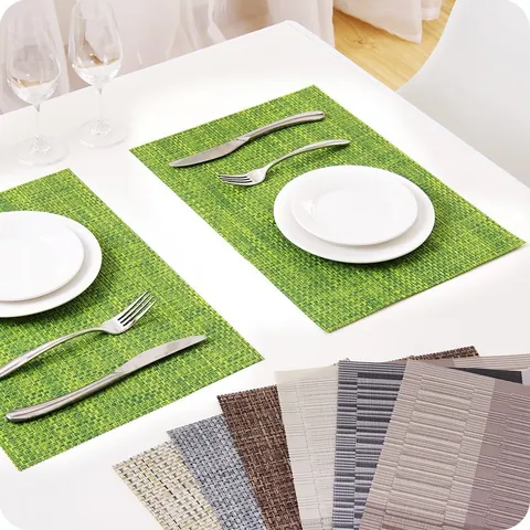 Minimalist Woven PVC Polyester Heat Resistant Placemat Modern Striped Dining Table Mat For Kitchen Restaurant Home Protection
