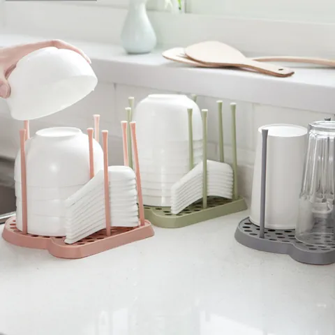 Kitchen Dish Drying Rack Plastic Plate Bowl Cup Storage Drainer Organizer Modern Household Countertop Dish Rack Holder