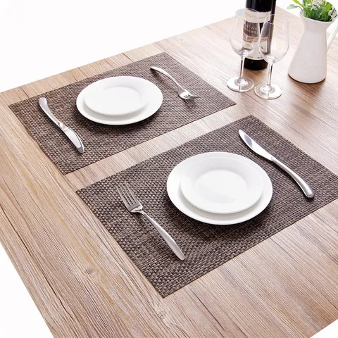 Minimalist Woven PVC Polyester Heat Resistant Placemat Modern Striped Dining Table Mat For Kitchen Restaurant Home Protection