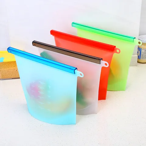Reusable Silicone Food Storage Bag Leakproof Airtight Vacuum Seal Freezer Bag For Fruit Vegetable Liquid Kitchen Storage