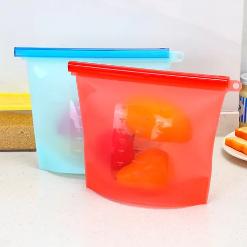 Reusable Silicone Food Storage Bag Leakproof Airtight Vacuum Seal Freezer Bag For Fruit Vegetable Liquid Kitchen Storage