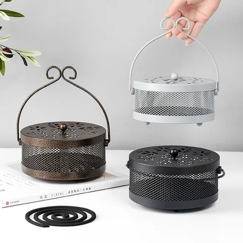 Klassieke IJzeren Muggenwerende Doos Draagbare Vuurvaste Wierookbrander Met Deksel En Handvat Voor Thuis Woonkamer Buiten Decoratieve Hulgaashouder
