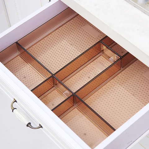 Transparent Plastic Drawer Organizer Kitchen Cutlery Storage Box Stackable Compartment Divider Tray Cosmetic Makeup Organizer