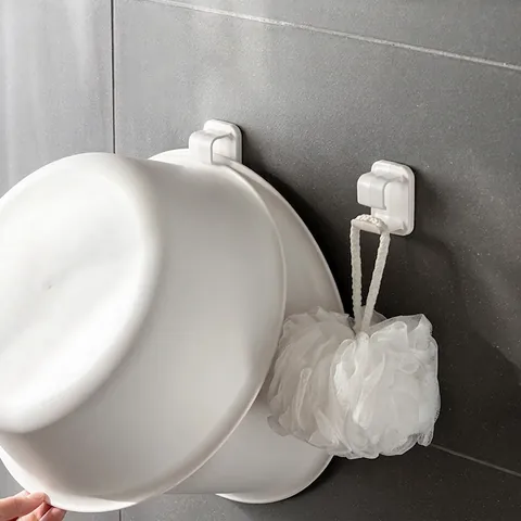 Wall Mounted Basin Storage Hook White ABS Plastic Adhesive Washbasin Holder Bathroom Self Adhesive Towel Hook Organizer