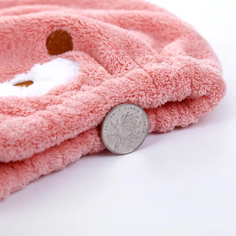 Children's Hair Drying Cap Cute Bear Cartoon Embroidery Absorbent Thickened Coral Velvet Shower Hat For Kids Bathroom Home