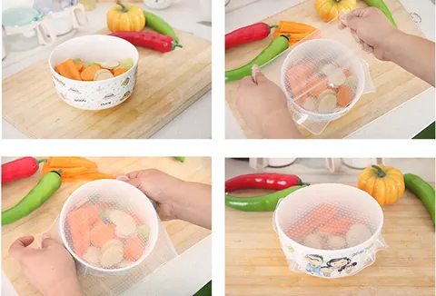 Reusable Food Grade Silicone Wrap Stretch Lids Washable Seal Covers for Bowls Containers Kitchen Fresh Keeping Wraps