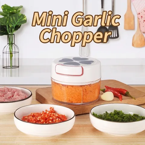 Mini Manual Garlic Chopper Household Ginger Crusher Pull String Food Processor ABS Stainless Steel Blade Kitchen Tool