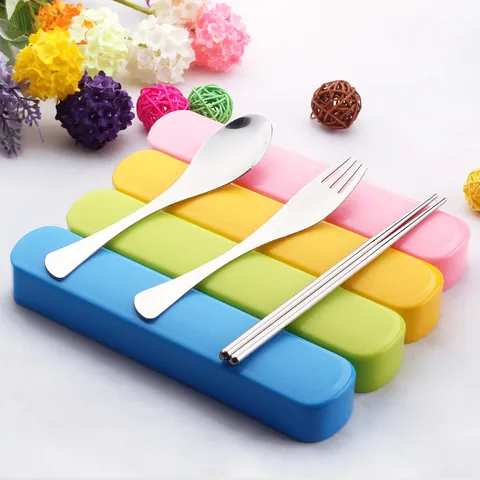 Portable Stainless Steel Fork Spoon Chopsticks With Storage Case Travel School Office Reusable Cutlery Set For Students