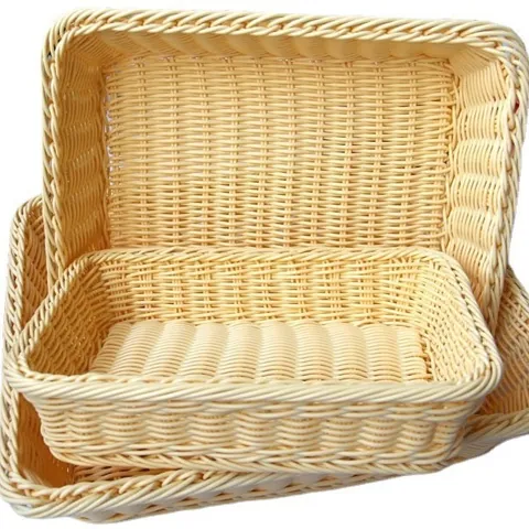 Woven Bread Basket Imitation Rattan Storage Basket PP Food Fruit Vegetable Display Tray For Kitchen Restaurant Bakery Home Organizer