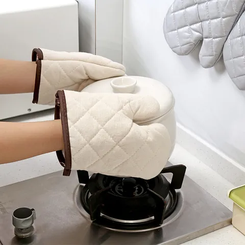 Verdickte Baumwolle Hitzebeständige Ofenhandschuhe Rautensteppung Mikrowellen Backhandschuhe Für Küche Kochen Topflappen