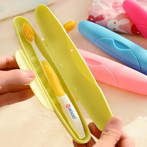 Portable Travel Toothbrush Case Candy Color Plastic Sealed Storage Box With Buckle Lid For Outdoor Camping Business Trip