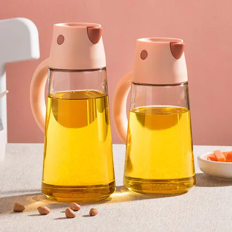 Glass Oil Dispenser Bottle For Kitchen Leakproof Olive Oil Cruet Container With Ergonomic Handle And Automatic Open Lid