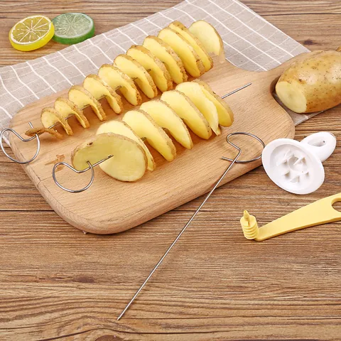 Manual Spiral Potato Slicer Set Stainless Steel Tornado Potato Tower Cutter Kitchen Creative Vegetable Spiralizer Tool