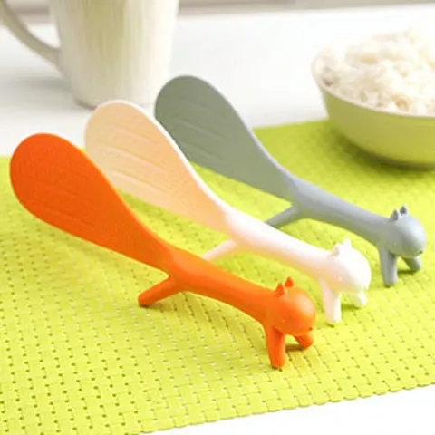 Creative Squirrel Shaped Plastic Rice Spoon Non-Stick Vertical Standable Rice Paddle Kitchen Serving Tools For Cooking