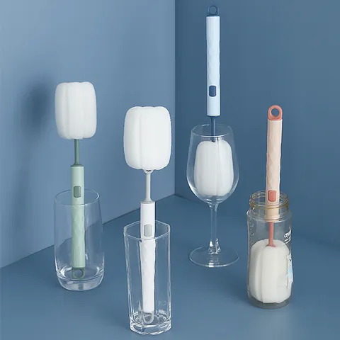 Long Handle Sponge Cup Brush For Cleaning Bottles Milk Cups Mugs Household Kitchen Water Bottle Cleaner With Hanging Hole Multipurpose Tool