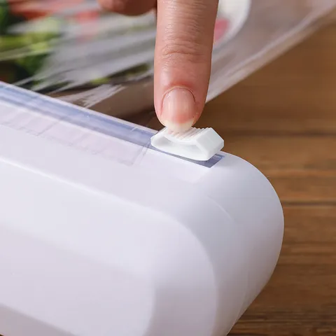 Wall Mounted Magnetic Cling Film Cutter With Sliding Blade ABS Food Wrap Dispenser Plastic Wrap Cutting Box Kitchen Storage Tools