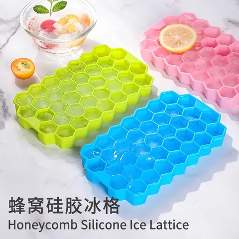 37 Cavities Honeycomb Silicone Ice Cube Tray With Lid Hexagonal Flexible Easy Release Stackable Reusable Ice Mold For Kitchen Bar