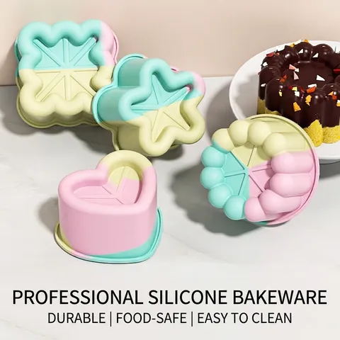 Lebensmittelechte Silikon Mousse Form Herz Stern Rund Quadrat Rillen Design 3D Kuchenform Für DIY Backen Pudding Gelee Dessert