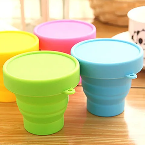 Portable Foldable Silicone Cup Food Grade Telescopic Rinsing Cup With Lid For Outdoor Travel Sports Candy Color Drinking Cup