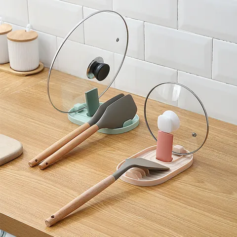 Foldable Pot Lid Rack Spatula Holder Integrated Kitchen Countertop Organizer PP Plastic Spoon Rest With Drainage Tray