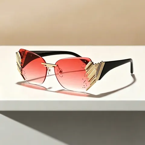 Modern Rimless Trimmed Sunglasses For Men Women Fashion Butterfly Geometric Rhinestone Gradient PC Lens UV400 Sun Glasses