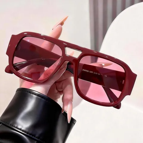 Retro Square Aviator Sunglasses For Men Women Double Bridge Plastic Frame UV Protection Pilot Sun Glasses For Travel Outdoor