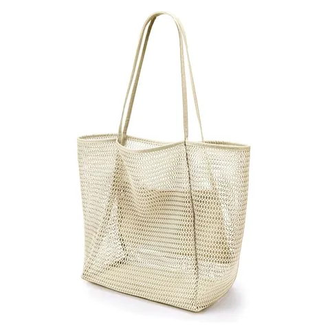 Large Capacity Woven Beach Bag Casual Travel Tote Bag Mesh Summer Swimwear Storage Handbag For Women Daily Shopping Bag