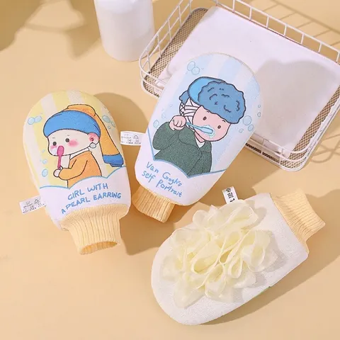 Creative Cartoon Famous Painting Bath Glove Double-Sided Exfoliating Scrubbing Towel Foam Maker For Bathroom Shower Skin Care