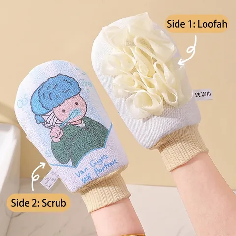 Creative Cartoon Famous Painting Bath Glove Double-Sided Exfoliating Scrubbing Towel Foam Maker For Bathroom Shower Skin Care