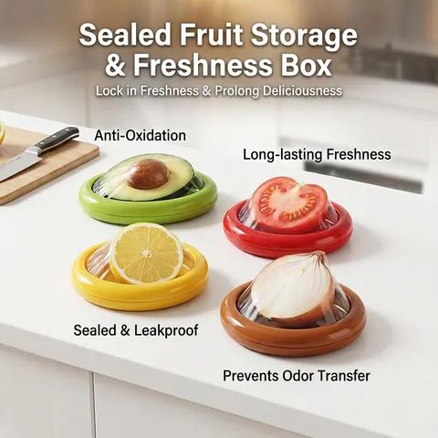 Recipiente de Conservación de Alimentos con Forma de Fruta Verdura Película de Sellado TPU ABS para Refrigerador Limón Cebolla Tomate Aguacate Cocina