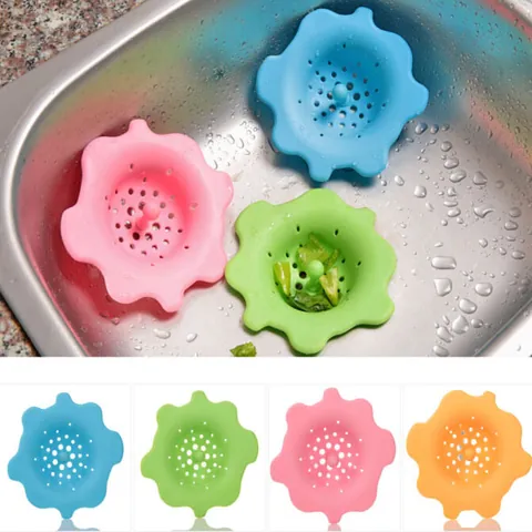 Crépine de Vidange en Silicone Forme Fleur Avec Poignée Attrape-Cheveux Pétale Filtre Anti-Colmatage pour Évier Cuisine Salle de Bain