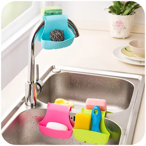 Saddle Sink Drain Hanging Bag Kitchen Sponge Soap Storage Plastic Organizer Drainage Caddy Multi-functional Drying Rack