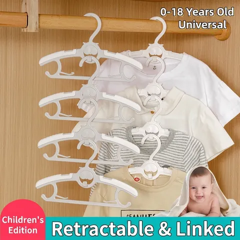Kids Plastic Extendable Clothes Hangers Non-Slip Seamless Baby Hanger Set For Wardrobe Storage Stackable Drying Rack