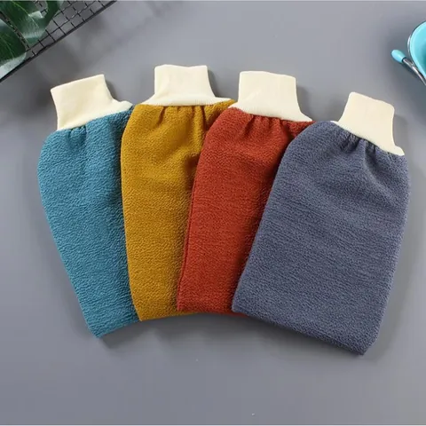 Exfoliating Bath Glove Double Sided Rayon Scrubbing Mitt For Body Skin Deep Cleaning Shower Scrubber With Elastic Cuff Bathroom Accessory
