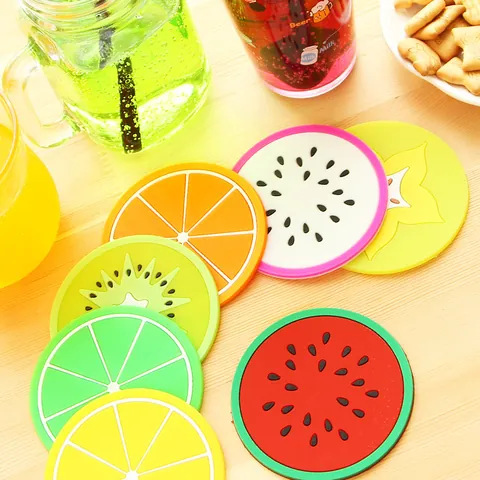 Cartoon Fruit Shaped Silicone Coaster Non-Slip Heat Insulated Cup Mat Vibrant Jelly Color For Home Kitchen Office Table Decoration
