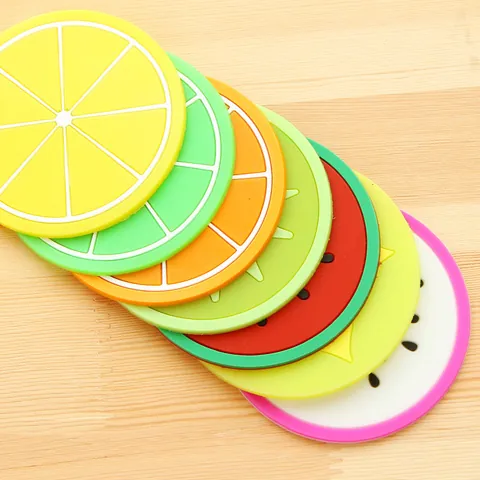 Cartoon Fruit Shaped Silicone Coaster Non-Slip Heat Insulated Cup Mat Vibrant Jelly Color For Home Kitchen Office Table Decoration