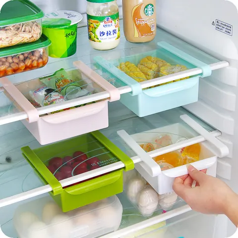 Refrigerator Storage Basket Hanging Drawer Refrigerator Partition Layer Shelf Kitchen Food Preservation PP Storage Rack