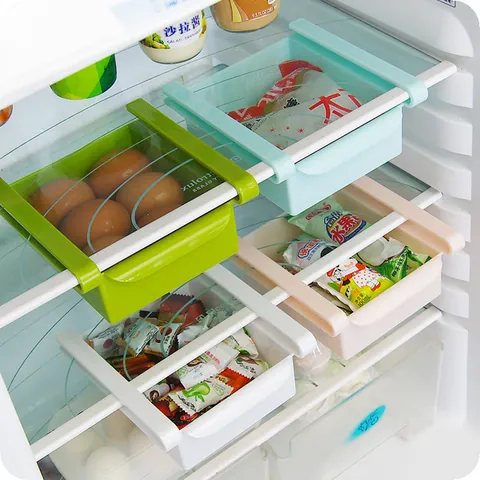 Refrigerator Storage Basket Hanging Drawer Refrigerator Partition Layer Shelf Kitchen Food Preservation PP Storage Rack