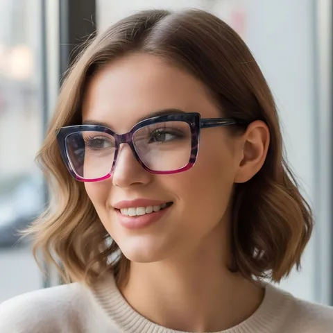 Women Large Frame Anti-Blue Light Glasses Retro Individuality Color Block Cat Eye Clear Lens Spectacle Frames Fashion Eyewear