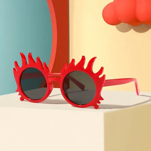 Kids Cartoon Flame Shape Sunglasses UV400 Protection PC Frame AC Lens Irregular Eyewear For Children Party Travel Decor
