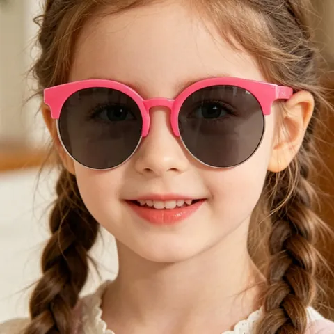 Kids Round Sunglasses Metal Semi-Rimless Korean Style Trendy Cute Baby Outdoor Sunshade Eyewear UV400 Protection