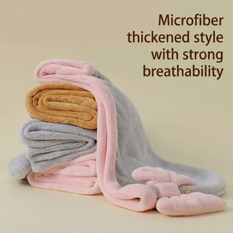 Coral Fleece Hair Drying Cap Super Absorbent Thickened Quick Dry Shower Wrap With Bowknot Button For Women Bathroom Hair Towel