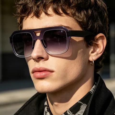 Retro Dubbele Brug Randloze Zonnebril Heren Dames Europese Amerikaanse Mode Verloop Eyewear UV400 Zonbescherming PC Frame Bril
