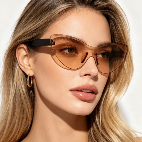 Women Vintage Rimless Cat Eye Sunglasses Gradient PC Lens UV400 Retro Spice Girl Outdoor Sun Protection Metal Frame Glasses