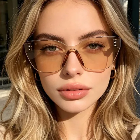 Rimless Irregular Cat Eye Sunglasses For Men Women Fashion Outdoor Sunshade Glasses With Metallic Rice Nails Decoration