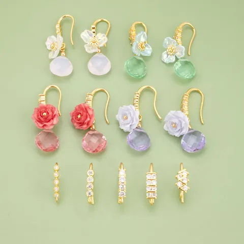 18K Gold Plated Copper Rhinestone Earring Hooks DIY Jewelry Findings Connectors For Women Handmade Earrings Accessory